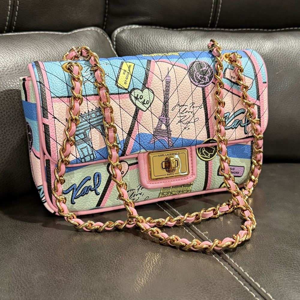 Karl Lagerfeld Pink Multicolor Graphic Shoulder Bag RARE NWT